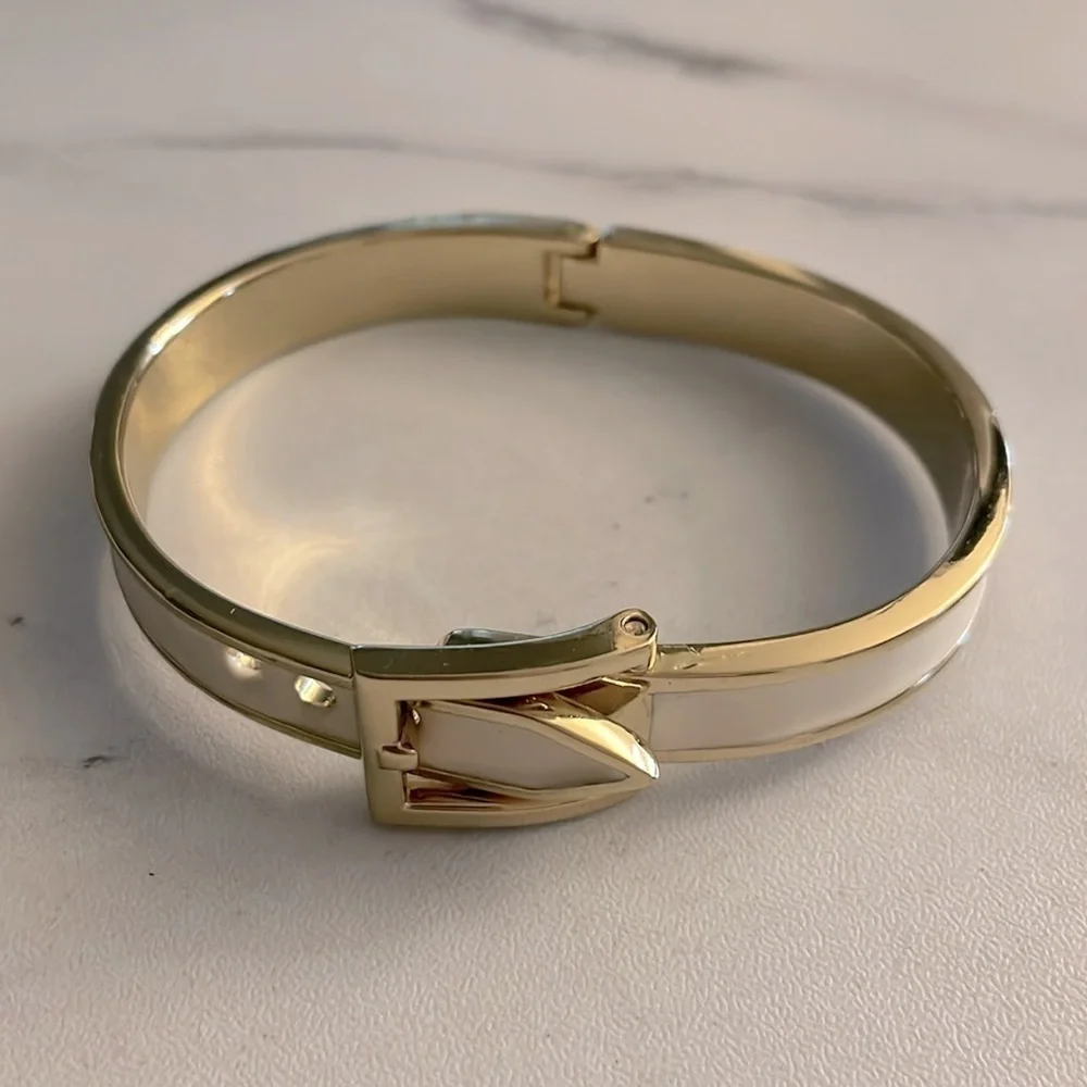My Daily Styles Fashion Alloy Yellow Gold-Tone White Belt Buckle Bangle Bracelet